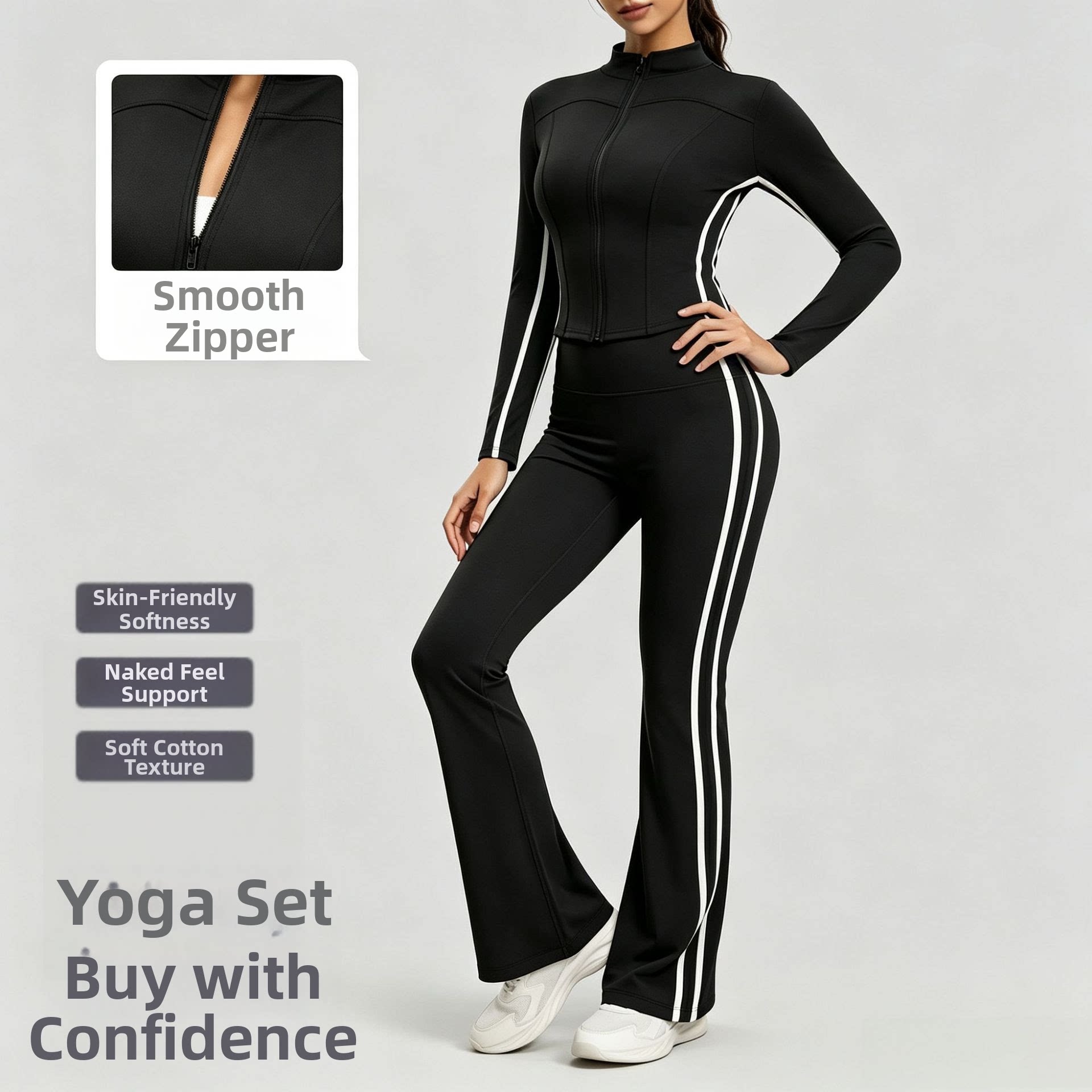 Women Striped Fall Workout Set - Yoga Fitness Outfit recension och pris