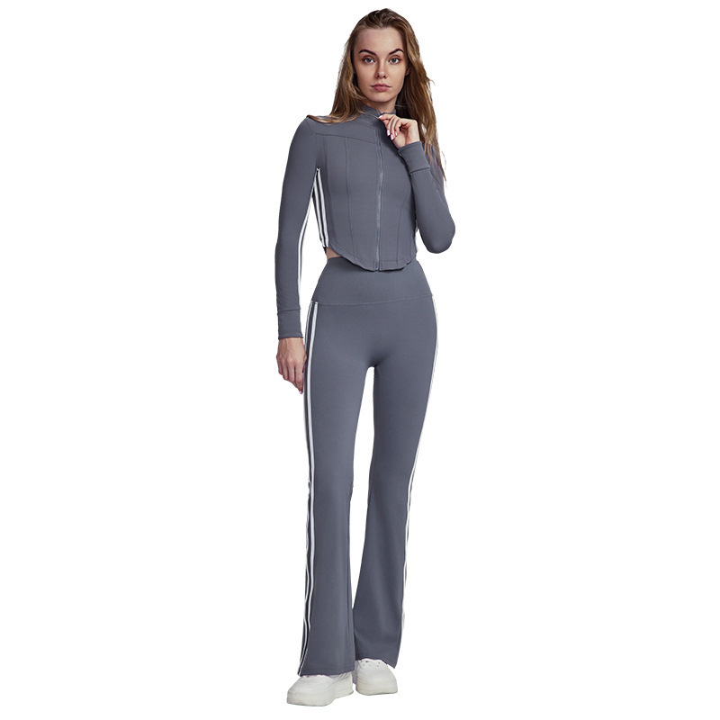 Women Striped Fall Workout Set - Yoga Fitness Outfit recension och pris